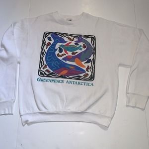 VTG Greenpeace Antarctica Crewneck Sweatshirt L Large USA Made White